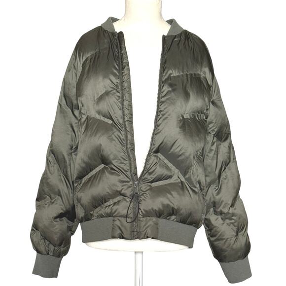 Zara Diamond Quilted Puffer Bomber Jacket Unisex Size 13-14 Green NEW - Picture 2 of 7